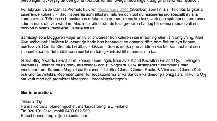 Bloggaren Caisa K. kommer att skapa en egen färgkarta av Tikkurilas kulörer