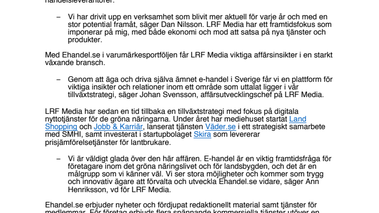 LRF Media köper Ehandel.se 