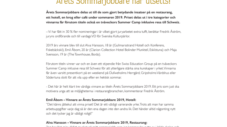 Årets Sommarjobbare har utsetts!