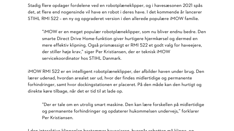 DEN NYE GENERATION AF iMOW FRA STIHL – KOMPAKT, SMARTERE OG MERE EFFEKTIV