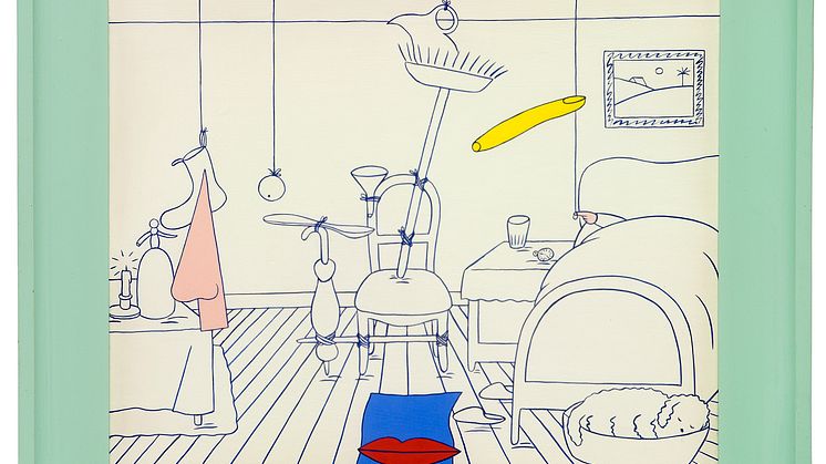 Marie-Louise Ekman, En god natt-apparat, 1984, gouache på siden, 62x58cm	