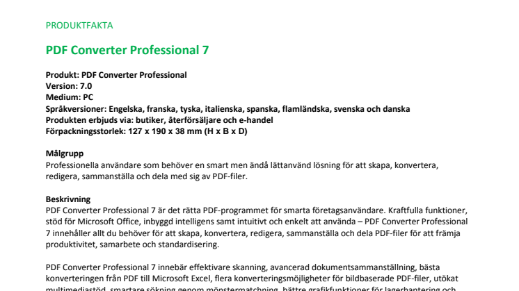 Faktablad Nuance PDF Converter Professional 7