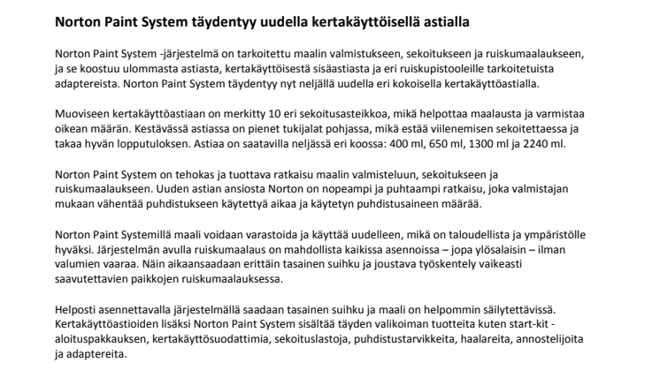 Norton Paint System täydentyy uudella kertakäyttöisellä astialla