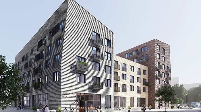 HSB brf Blanka i Lindholmen utmärks av utmanande arkitektur och hållbara lösningar. Illustration: HSB