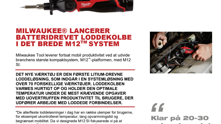 MILWAUKEE® LANCERER BATTERIDREVET LODDEKOLBE I DET BREDE M12 SYSTEM
