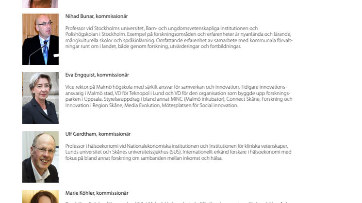 Presentation av medlemmarna i Kommission för ett socialt hållbart Malmö