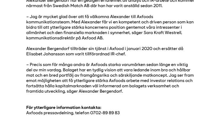 Alexander Bergendorf ny IR-chef på Axfood