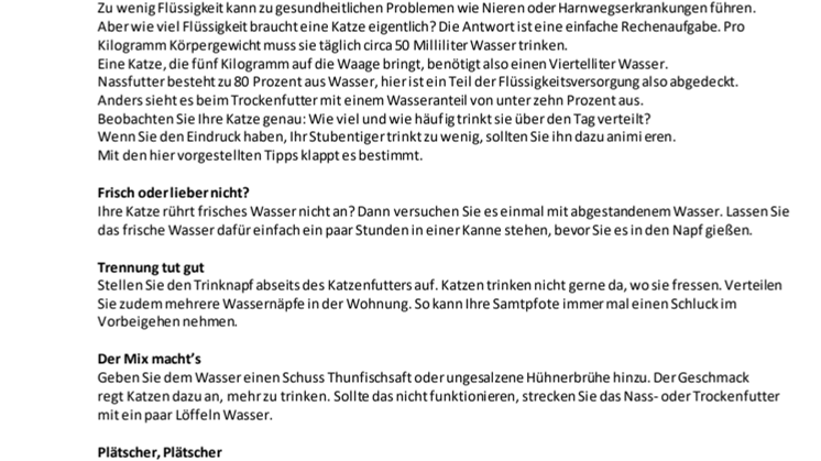 Fressnapf-Tierratgeber 07/2019: Internationaler Tag der Katze - Wie sie richtig und ausreichend trinkt. 
