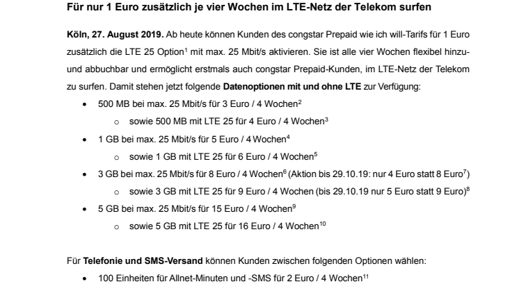 Ab sofort: LTE 25 Option für congstar Prepaid buchbar