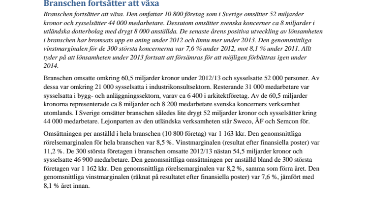 Pressmeddelande Branschöversikten 2013