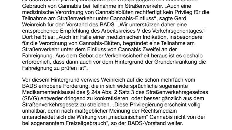 Kein Freibrief für „medizinisches“ Cannabis im Straßenverkehr