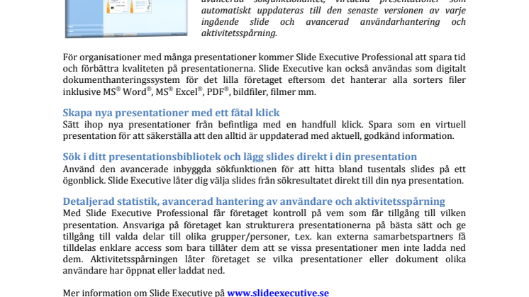 Slide Executive Professional 2.3 lanserat av Novatrox AB