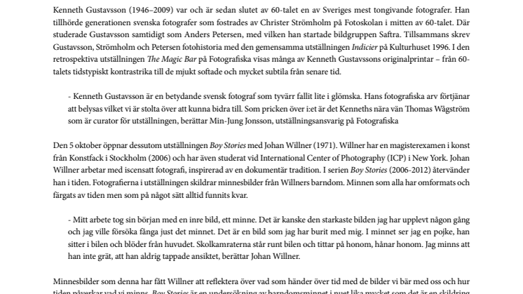 Svensk fotografi på Fotografiska i höst