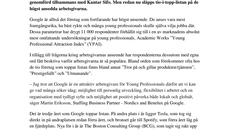 IT- och techbolagen högst ansedda när young professionals väljer arbetsgivare