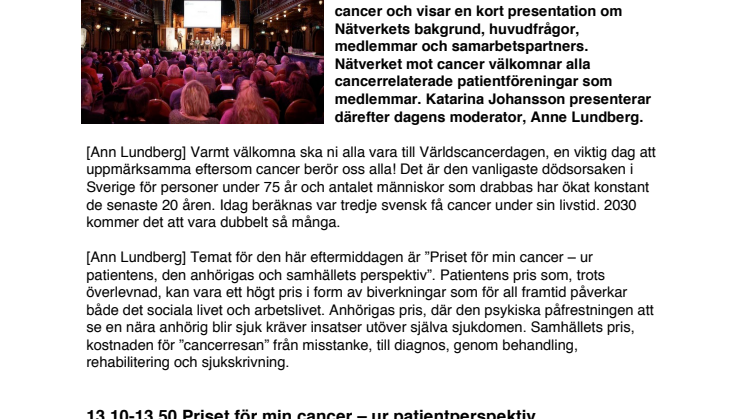 Sammanfattning av Världscancerdagen 4 februari 2013 - del 1
