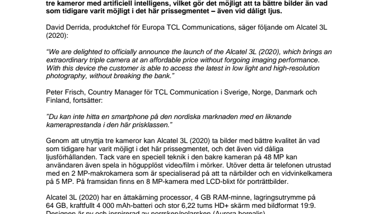 Alcatel 3L (2020): Prisvärd smartphone med  48 MP-kamera för alla ljusförhållanden