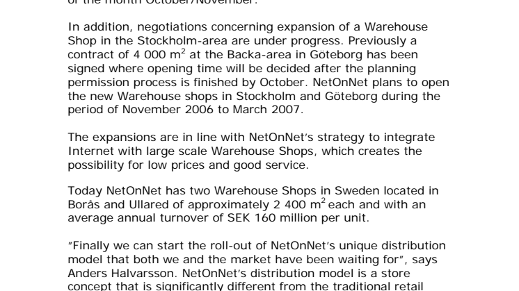 NetOnNet increases the expansion speed of new Warehouse shops