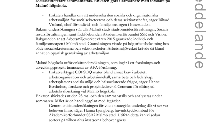 Enkät ringar in socialsekreterares arbetsmiljö