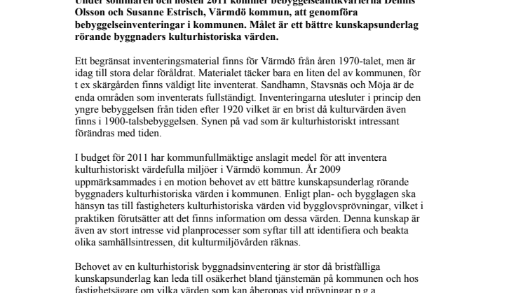 Inventering av kulturhistoriskt intressanta och värdefulla byggnader i Värmdö kommun