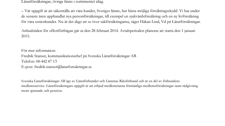 Lärarförsäkringar upphandlar sakförsäkringar