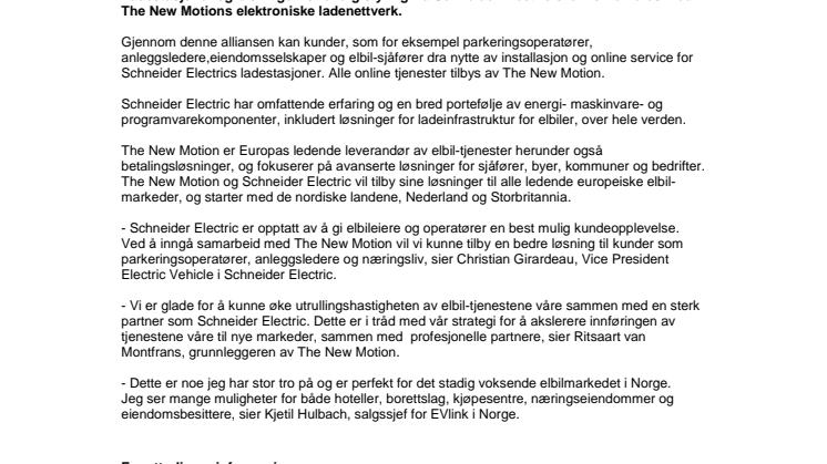 Schneider Electric og The New Motion lanserer et felles tilbud for elbilister