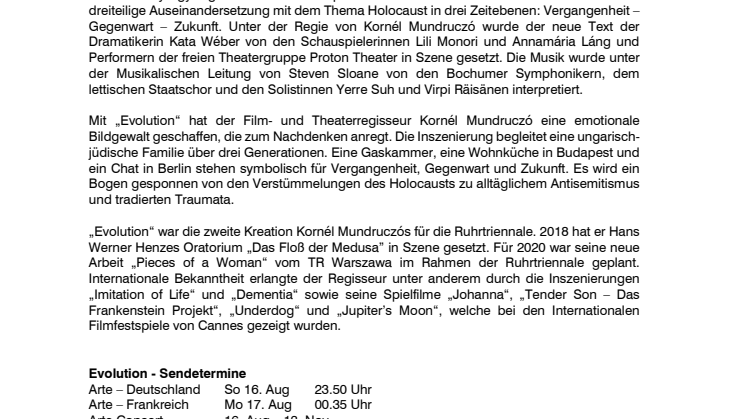 ​Bildgewaltiges Musiktheater „Evolution” ist auf Arte zu sehen