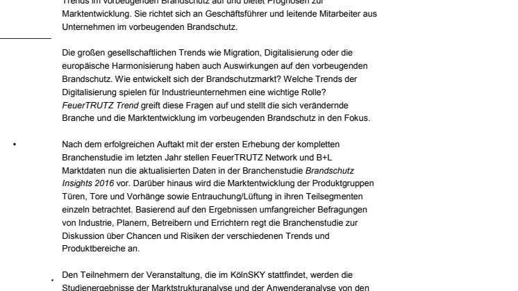 FeuerTRUTZ Trend – zweite Tagung zur Marktentwicklung im vorbeugenden Brandschutz
