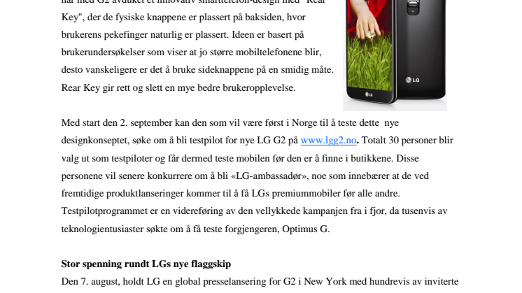 SUKSESSEN FORTSETTER: LG SØKER TESTPILOTER FOR DEN NYE TOPPMOBILEN LG G2