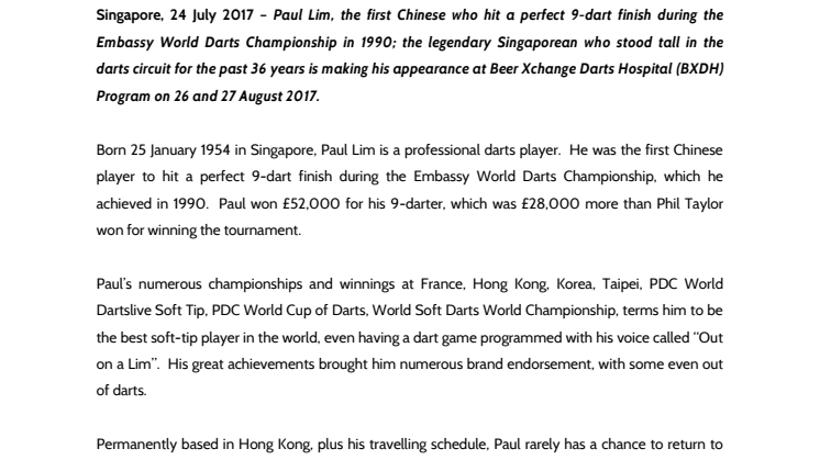 <CLARKE QUAY> THE LEGEND OF SOFT TIP DARTS PAUL LIM – THE SINGAPORE SLINGER AT BEER XCHANGE