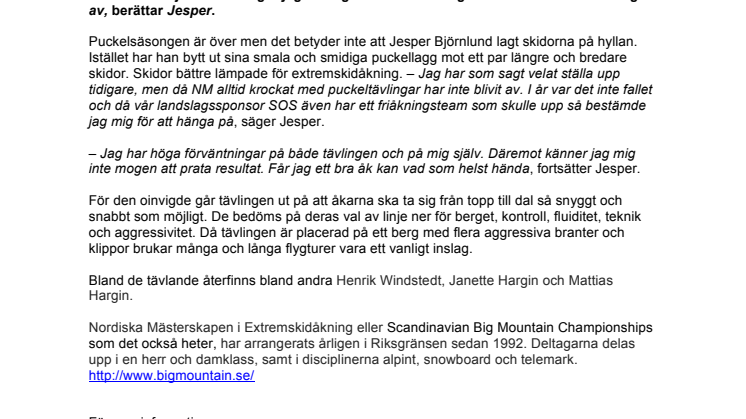 Jesper Björnlund byter pucklar mot klippor