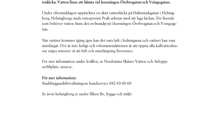 Akut vattenläcka på Halmstadsgatan i Helsingborg