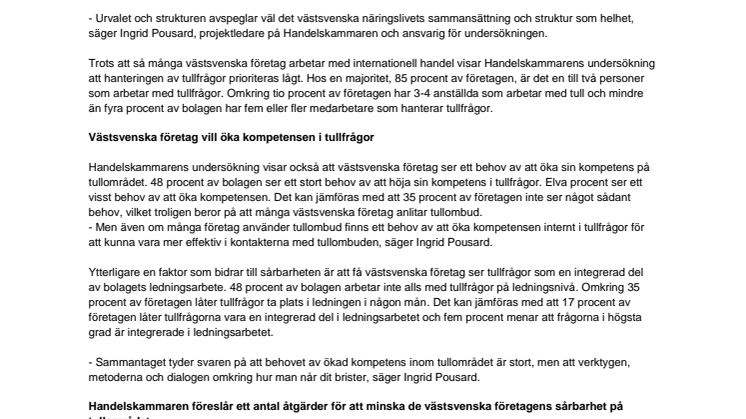 Västsvenska företag sårbara på tullområdet