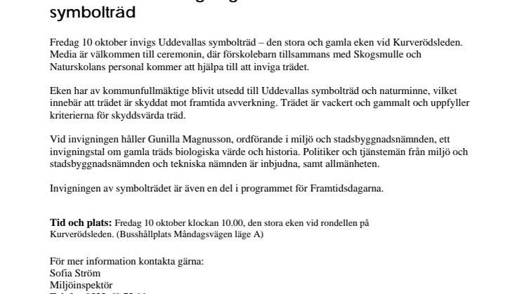 Välkommen till invigning av Uddevallas symbolträd