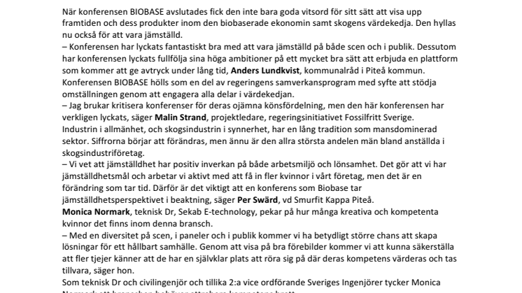 Hyllar jämställd konferens om den biobaserade värdekedjan