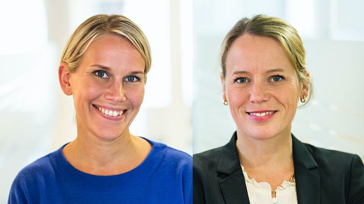 Karolina Brick, hållbarhetschef på Riksbyggen och Lina Öien, chef för enheten för hållbar utveckling på Riksbyggen.