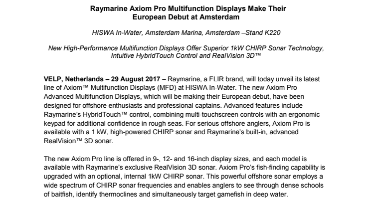 Raymarine Axiom Pro Multifunction Displays Make Their  European Debut at Amsterdam