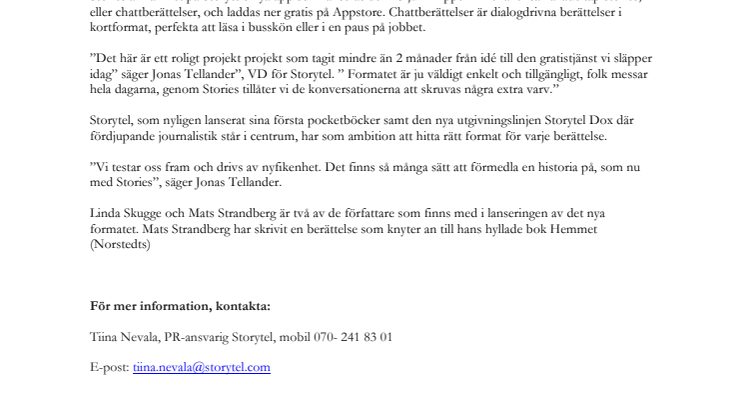 Storytel lanserar chattberättelser i nya appen Stories