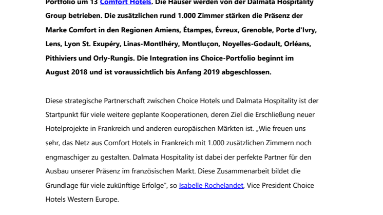 Choice Hotels bestätigt 13 neue Comfort Hotels für Frankreich 