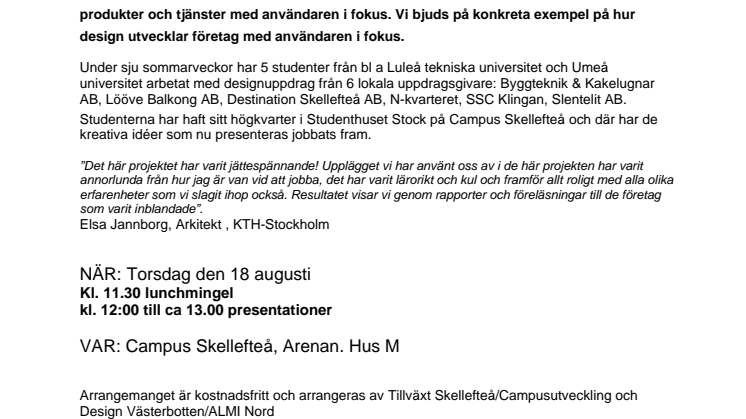 Lunchseminarie 18 augusti - Designverkstad