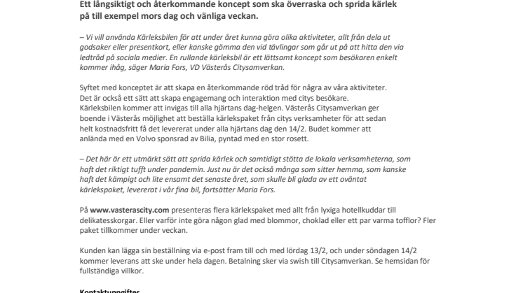 Västerås Citys kärleksbil rullar ut till Alla Hjärtans dag