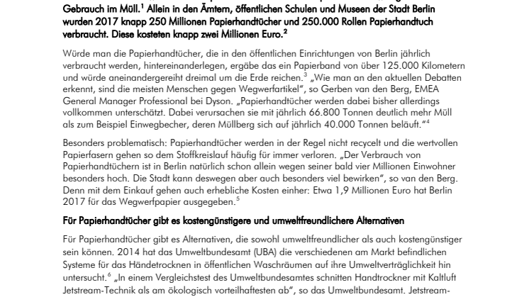 125.000 Kilometer oder dreimal Mal um die Erde:  So viele Papierhandtücher kauft Berlin für seine Ämter