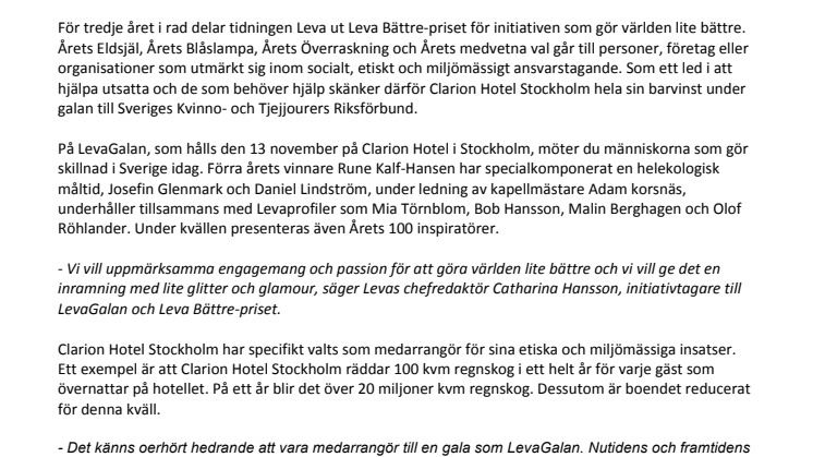 LevaGalan blir en hel LevaDag. Kändistätt när Clarion skänker vinst.