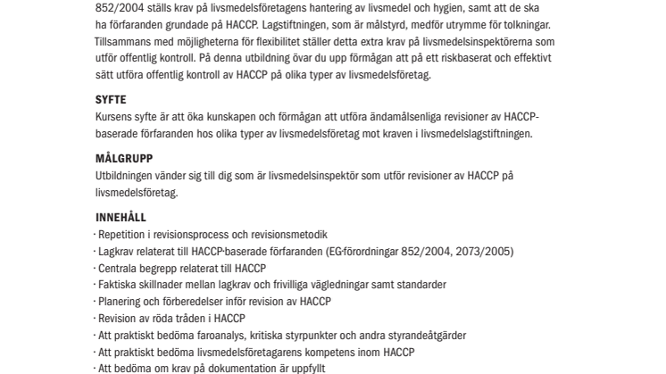 Revision av HACCP