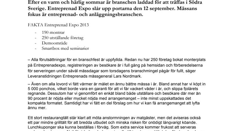 Entreprenad Expo bjuder på tre dagars fest 12-14 september!