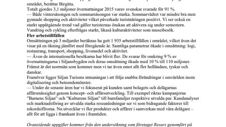 Toppnotering för turistomsättning i Siljansbygden