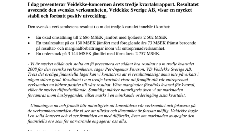Veidekke Sverige presenterar ett mycket bra resultat