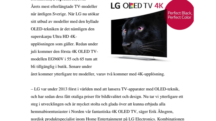 VÄRLDENS BÄSTA TV LANSERAS NU I SVERIGE – LG:S EFTERLÄNGTADE ULTRA HD 4K OLED ÄR ÄNTLIGEN HÄR 