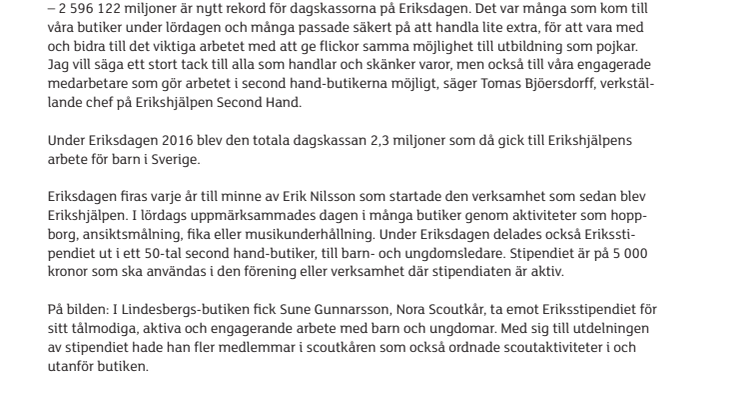 Eriksdagen gav 2,6 miljoner till flickors utbildning
