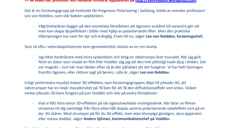 Voddler nu i 3D – Ny upptäckt ger alla hushåll 3D-filmer utan extra kostnad