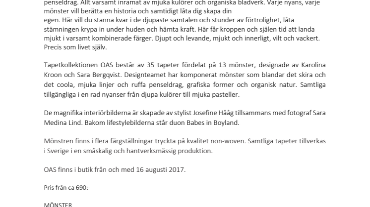 OAS - En omslutande och sinnlig tapetkollektion för rum och miljöer att längta till